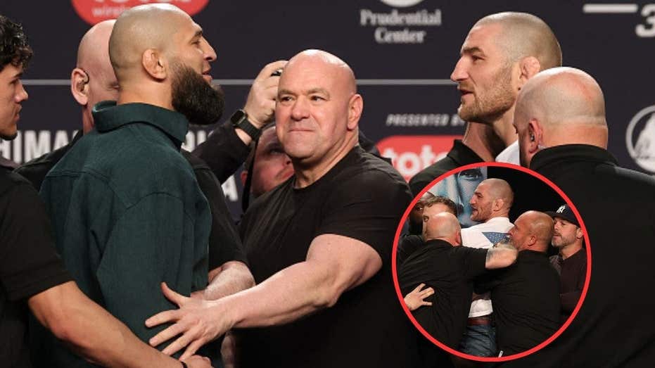 Khamzat Chimaev launches kick at Sean Strickland, sparking massive melee at UFC 328 press conference