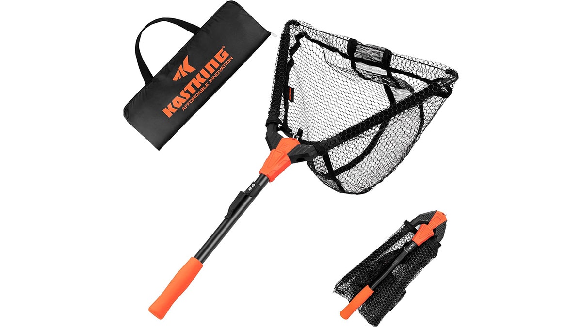 This compact fishing net folds in half for easy storage.