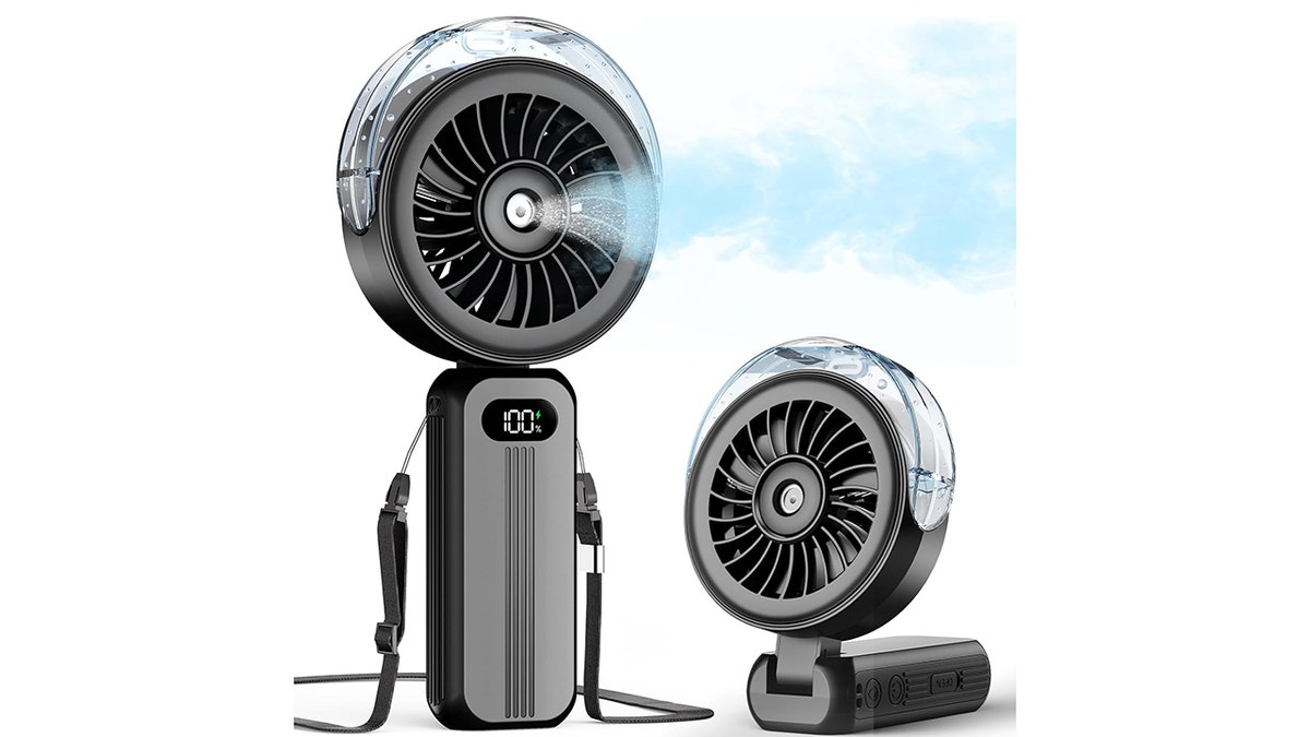 This lightweight fan mists you for added cooling benefits.
