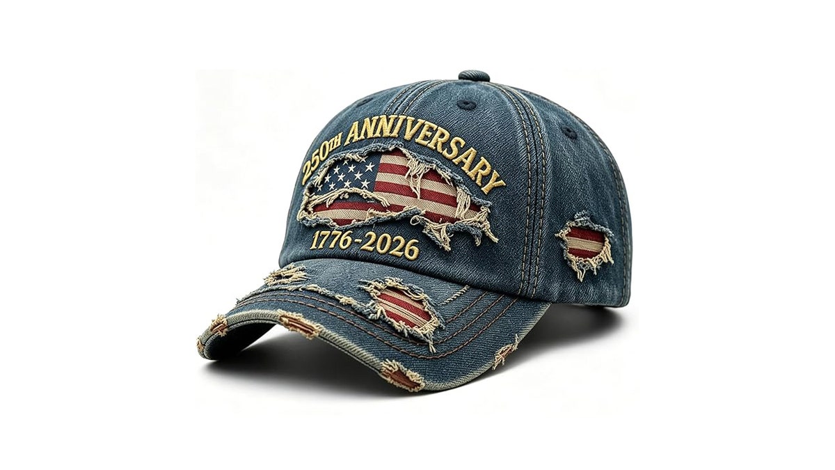 This hat pairs denim and the American flag for a rugged look.