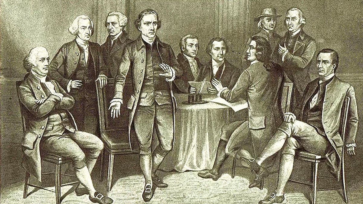 Historical etching of First Continental Congress and Founding Fathers