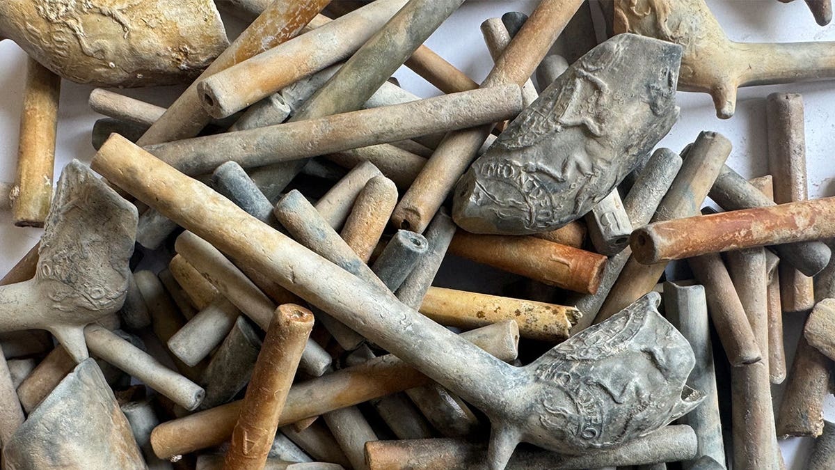 View of centuries-old tobacco pipes