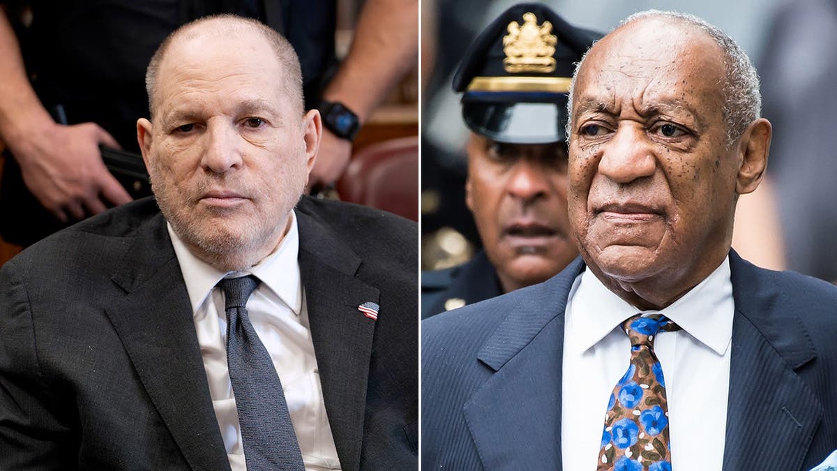 A split side-by-side photo of Harvey Weinstein and Bill Cosby.