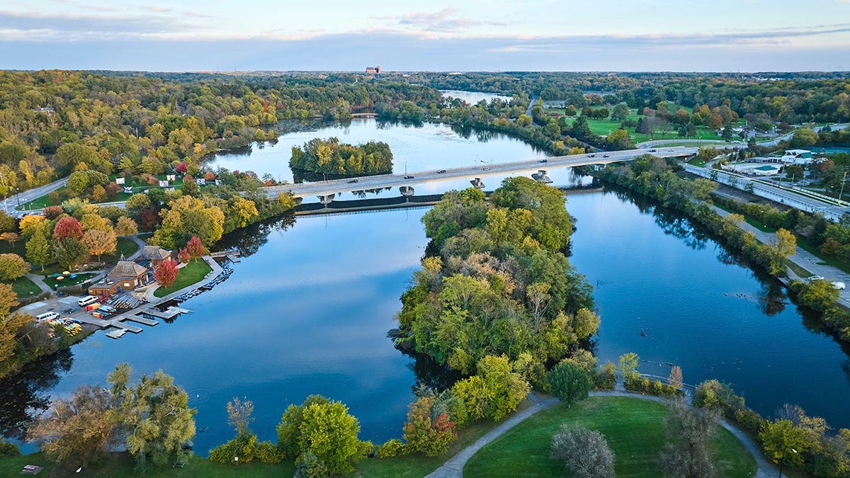 An aerial view of a waterway in Michigan.