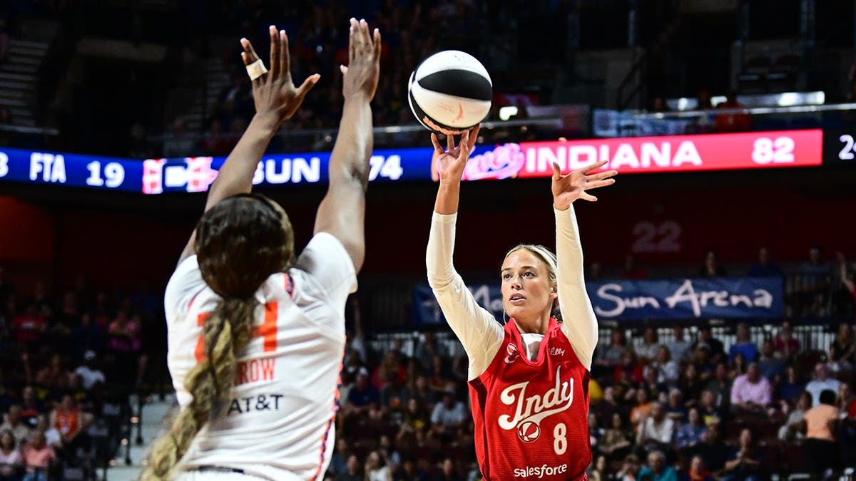 Sophie Cunningham shooting a hoops during a WNBA game