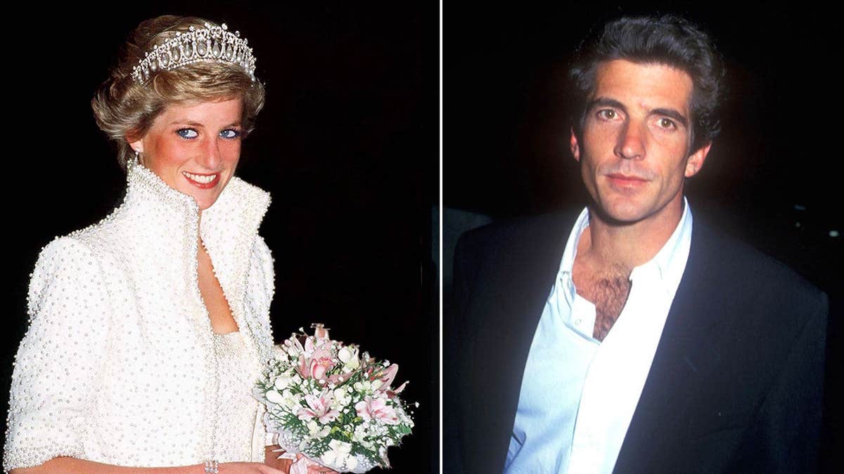 A split side-by-side photo of Princess Diana and John F. Kennedy Jr.