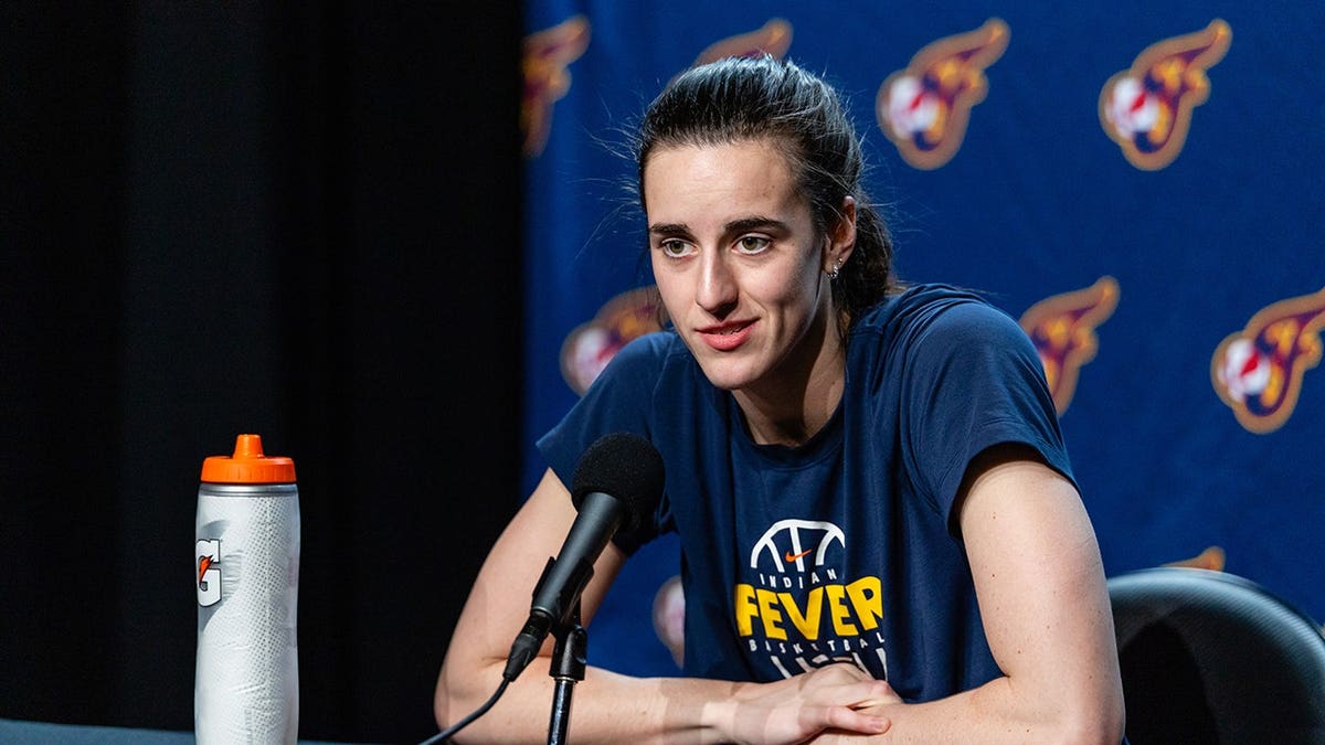 Caitlin Clark of the Indiana Fever speaking to media at Chase Center in San Francisco