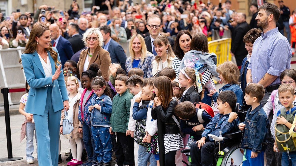 Catherine Princess of Wales standing outside Reggio Emilia Town Hall in Italy