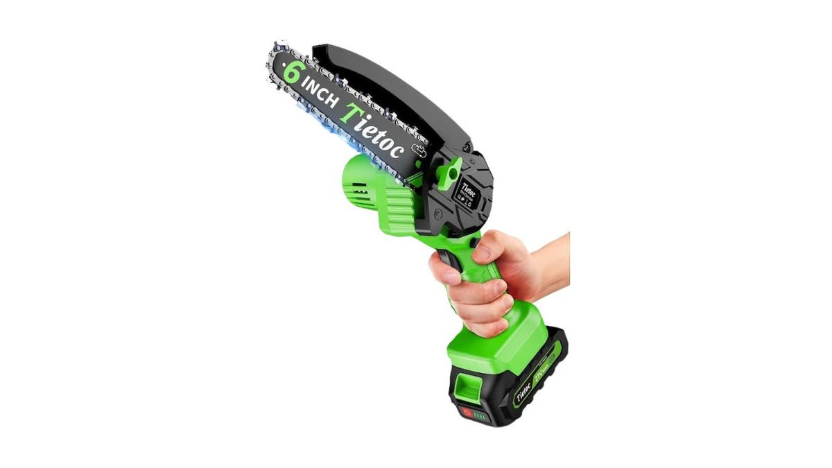 Take care of yardwork with this lightweight mini chainsaw.