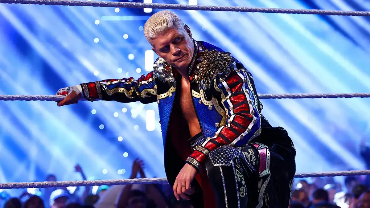 Cody Rhodes entering the wrestling ring at T-Mobile Center in Kansas City, Missouri.