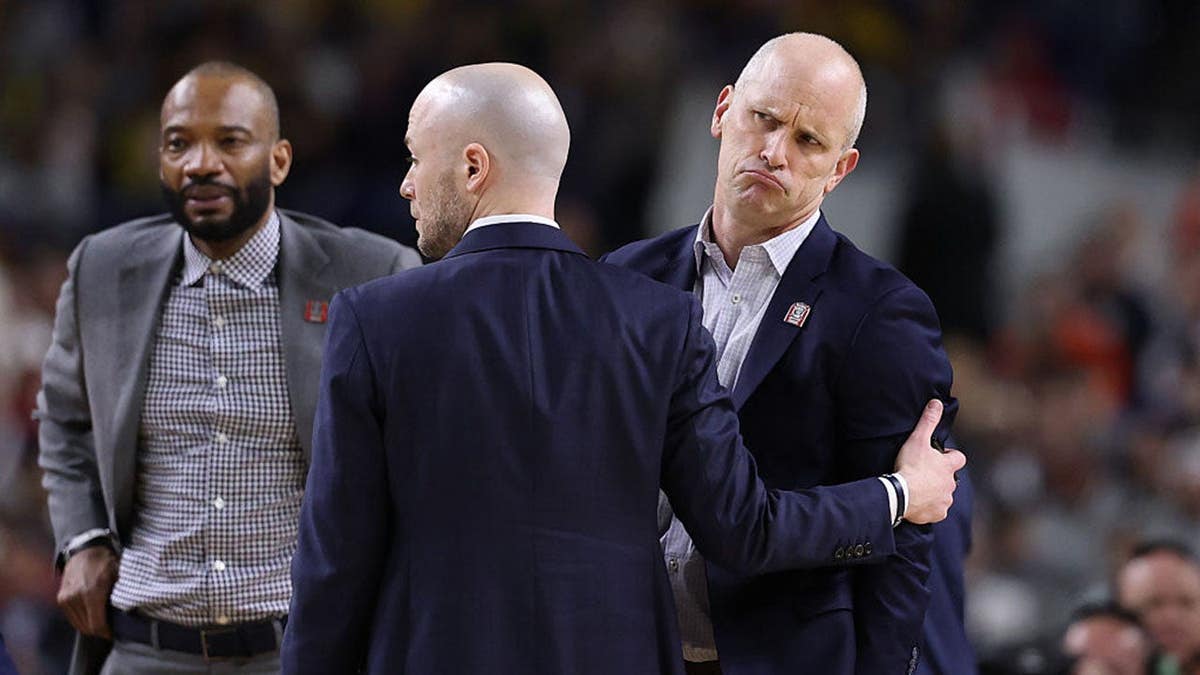 Head manager Dan Hurley reacting during NCAA Final Four hoops crippled astatine Lucas Oil Stadium