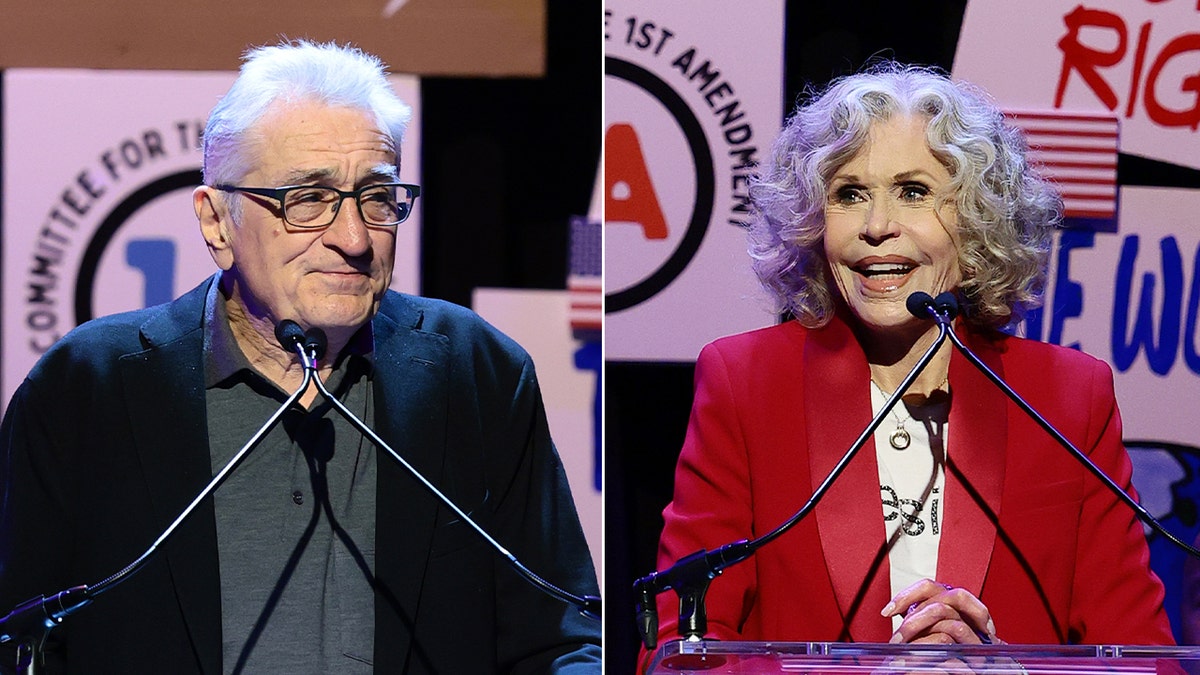 Robert De Niro and Jane Fonda in a split image