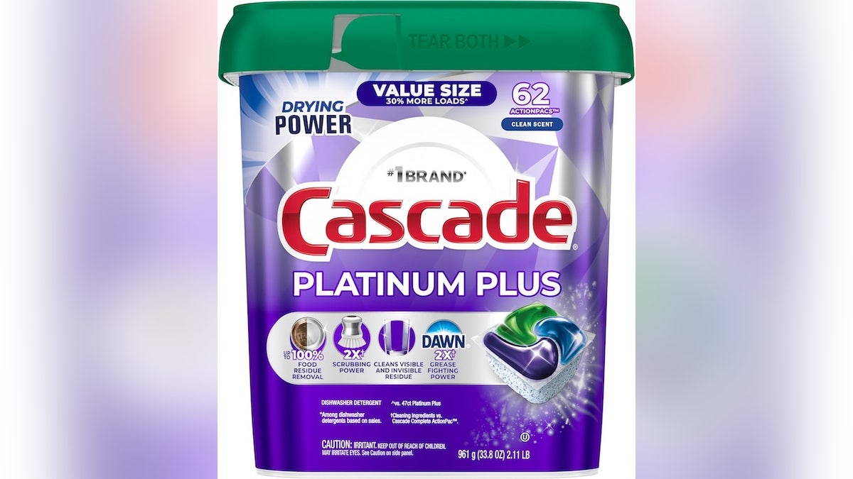 These dishwasher detergent pods leave dishes sparkling clean.