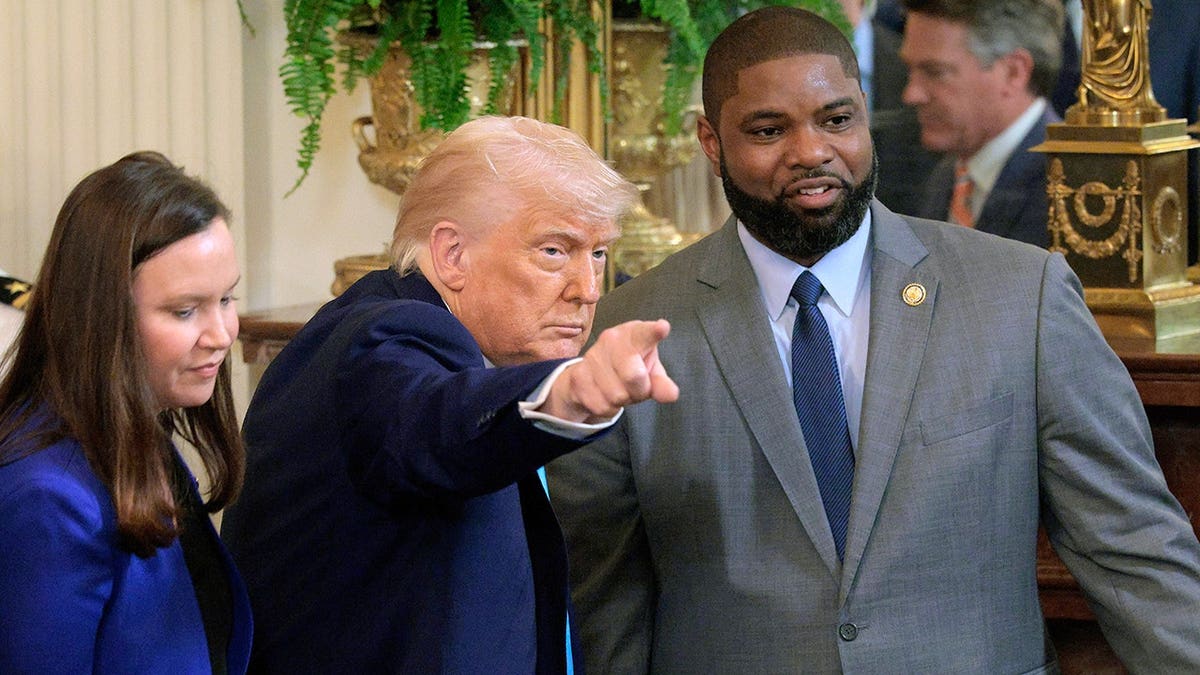 President Donald Trump with Rep. Byron Donalds and Sen. Ashley Moody