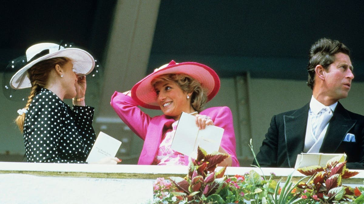 Sarah Duchess of York Diana Princess of Wales and Prince Charles watching the Epsom Derby