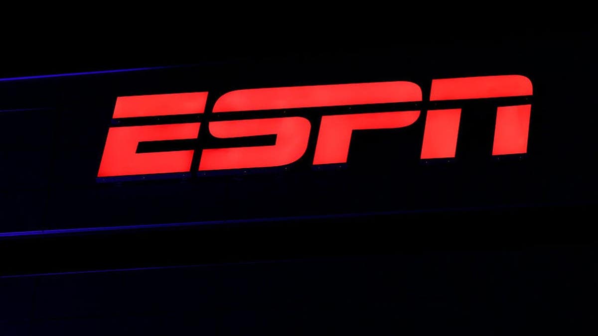 The ESPN logo displayed at the top of a building in L.A. Live Los Angeles