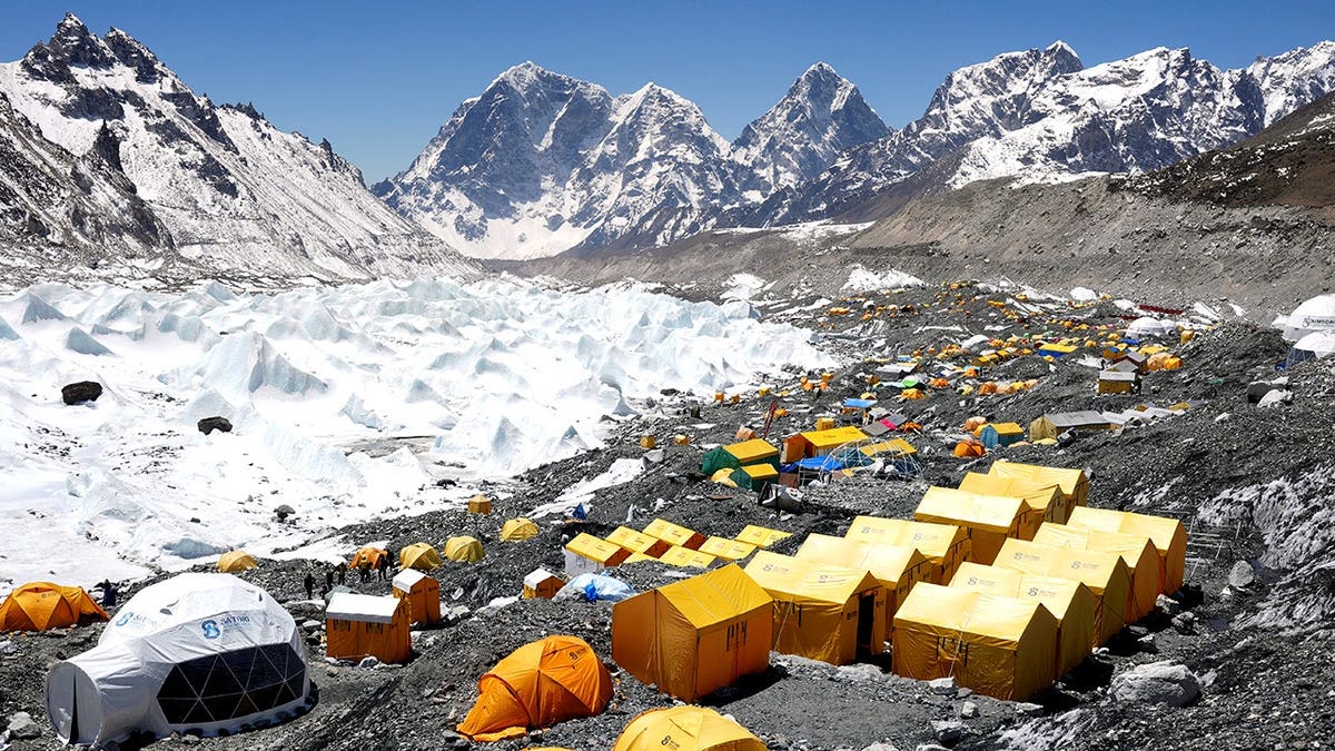 Tents set up at Everest Base Camp in Solukhumbu district Nepal
