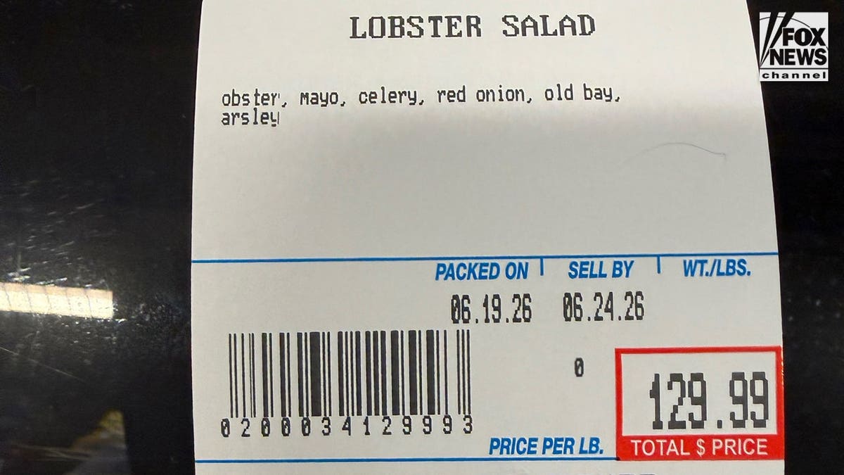 View of lobster salad price tag