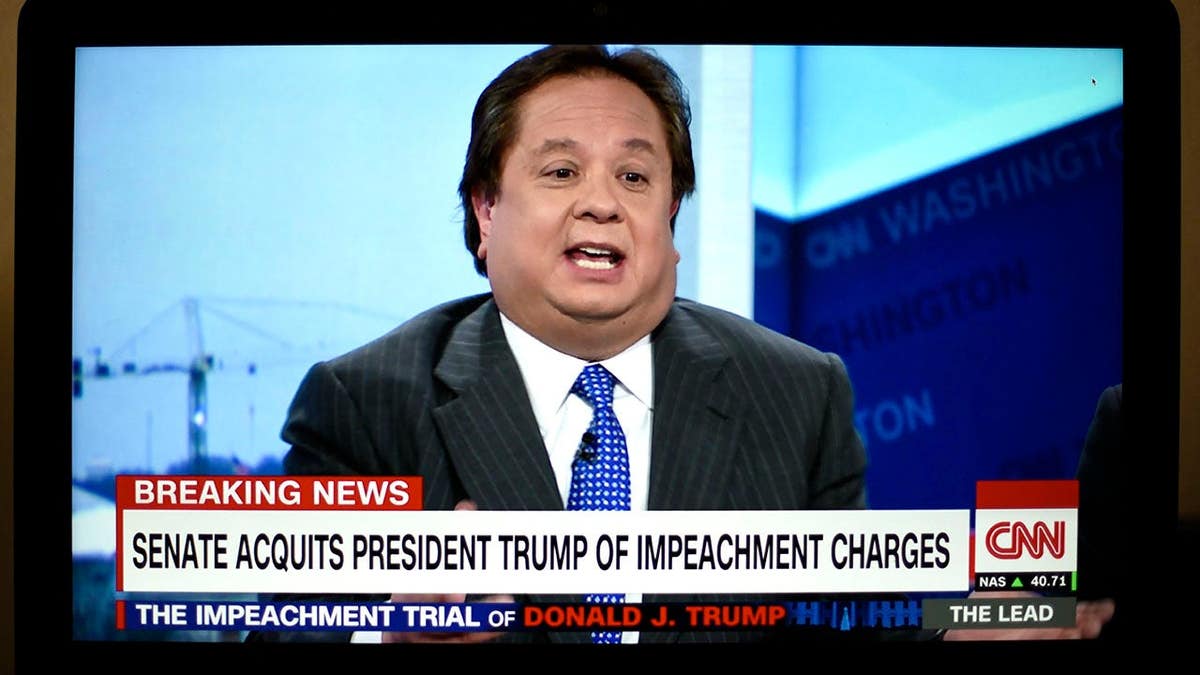 Attorney George Conway reacting during live CNN coverage of President Donald Trump impeachment trial.