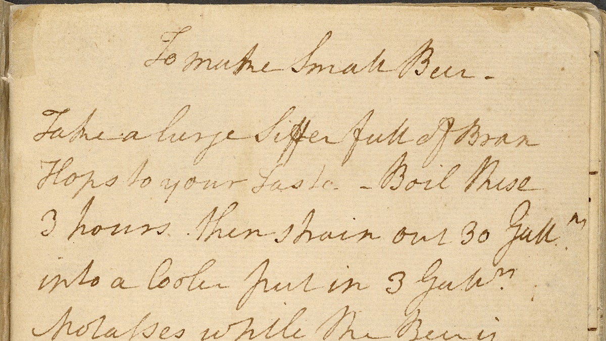 "To make small beer" is handwritten in a notebook from George Washington.