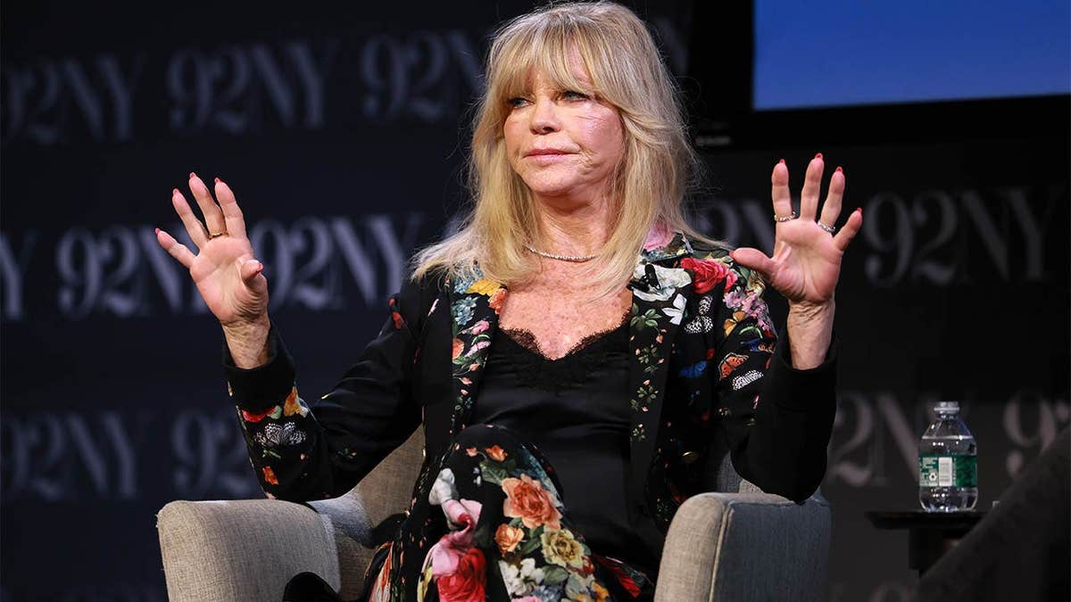 Goldie Hawn speaking onstage at 92NY in New York City