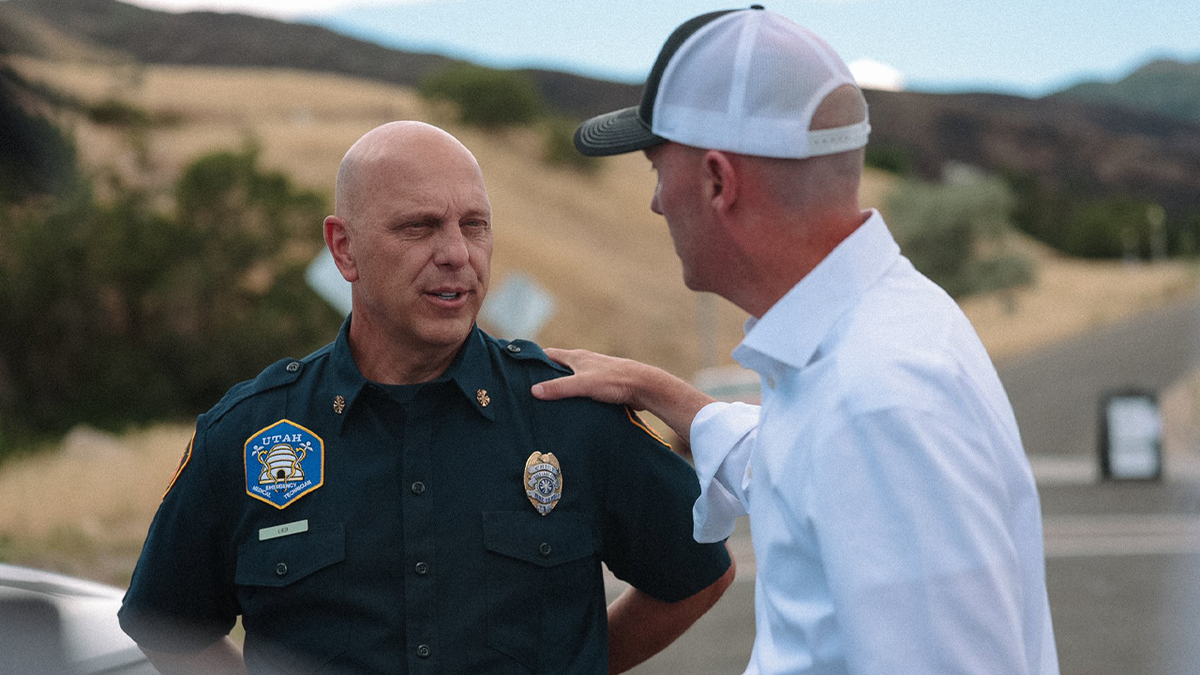 Gov. Cox shared affectionate photos with Utah firefighters while announcing a Fourth of July fireworks ban due to wildfires.