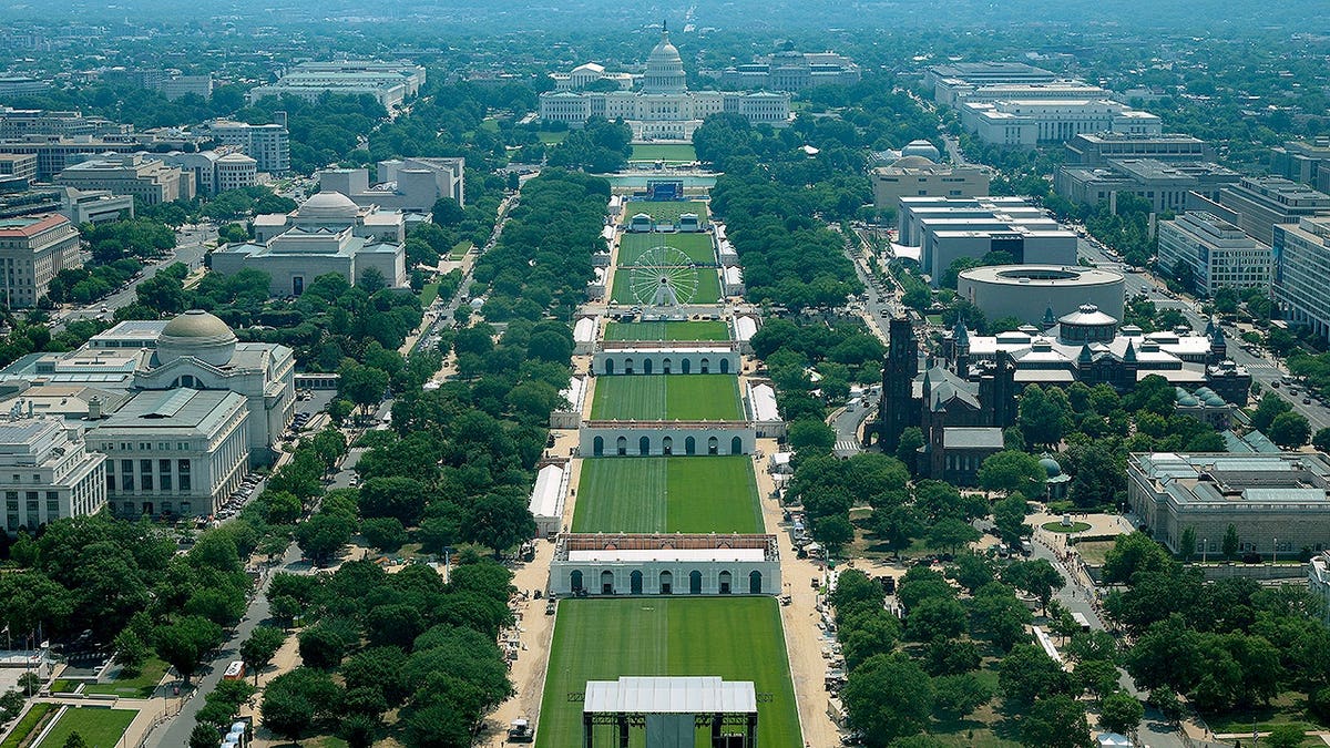 The National Mall in the midst of setting up the Freedom 250 Great American State Fair