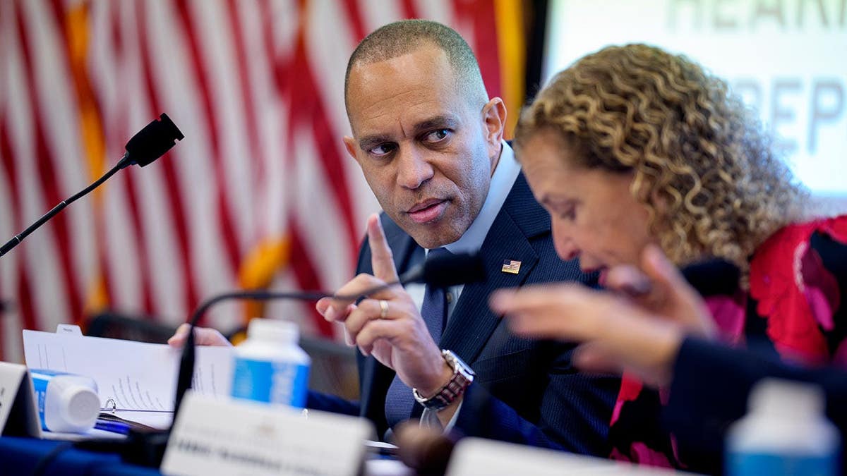 House Minority Leader Hakeem Jeffries speaking at a committee hearing with Rep. Debbie Wasserman Schultz in Washington, D.C.
