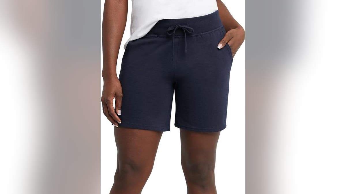 These soft shorts have large pockets and a stretchy waist. 
