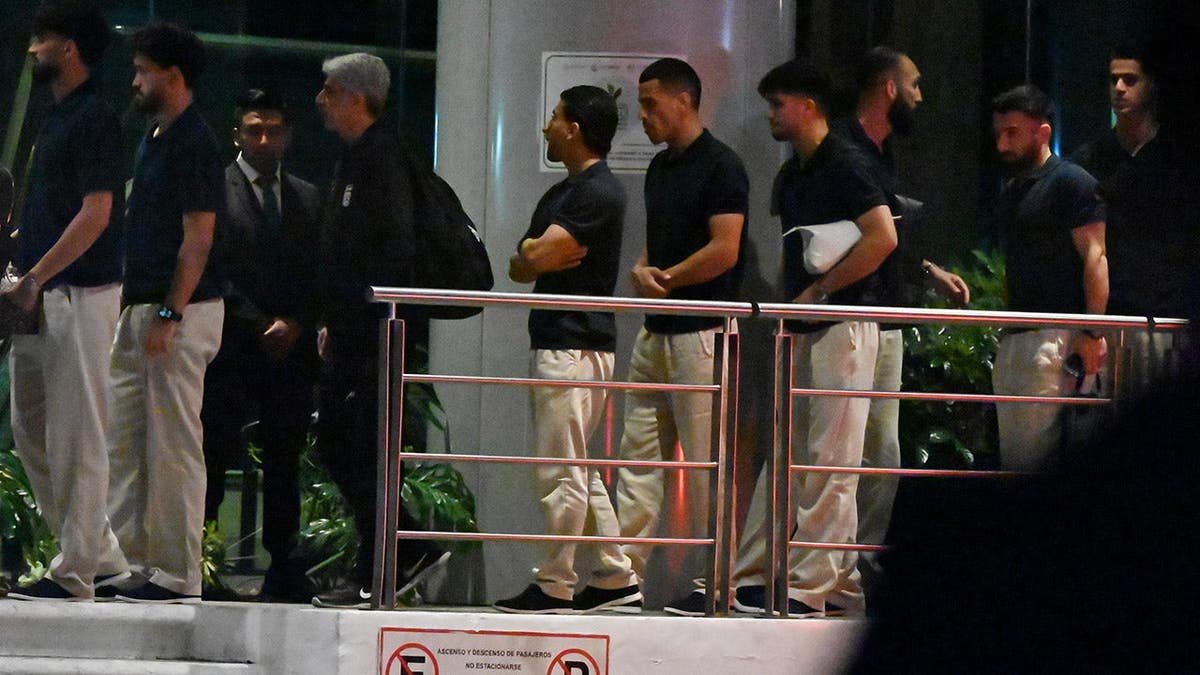 Members of the Iranian National Football squad arriving by autobus astatine the Marriott Hotel successful Tijuana