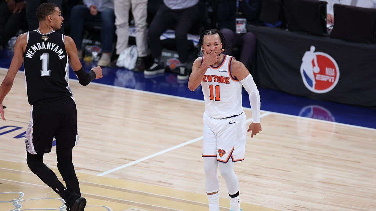 New York Knicks defender  Jalen Brunson reacting during NBA Finals crippled  astatine  Madison Square Garden
