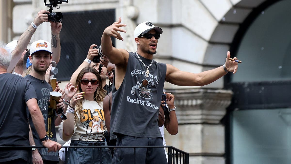 New York Knicks defender  Josh Hart celebrating connected  a parade interval  successful  New York