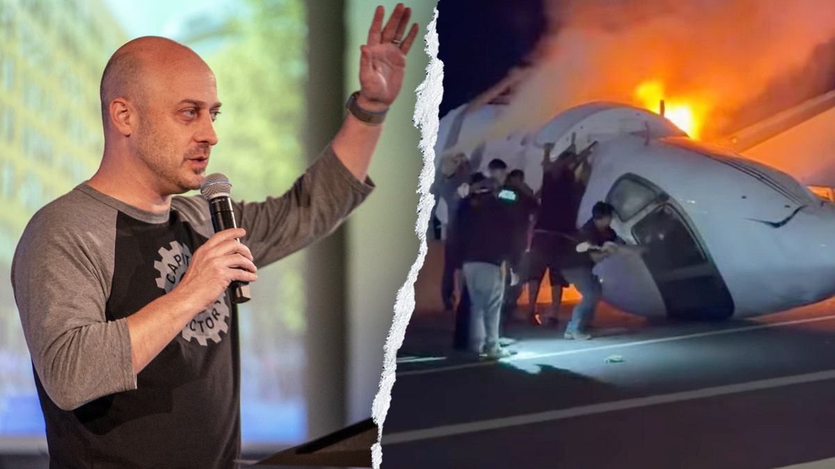 Joshua Baer speaking and plane that crashed in Texas