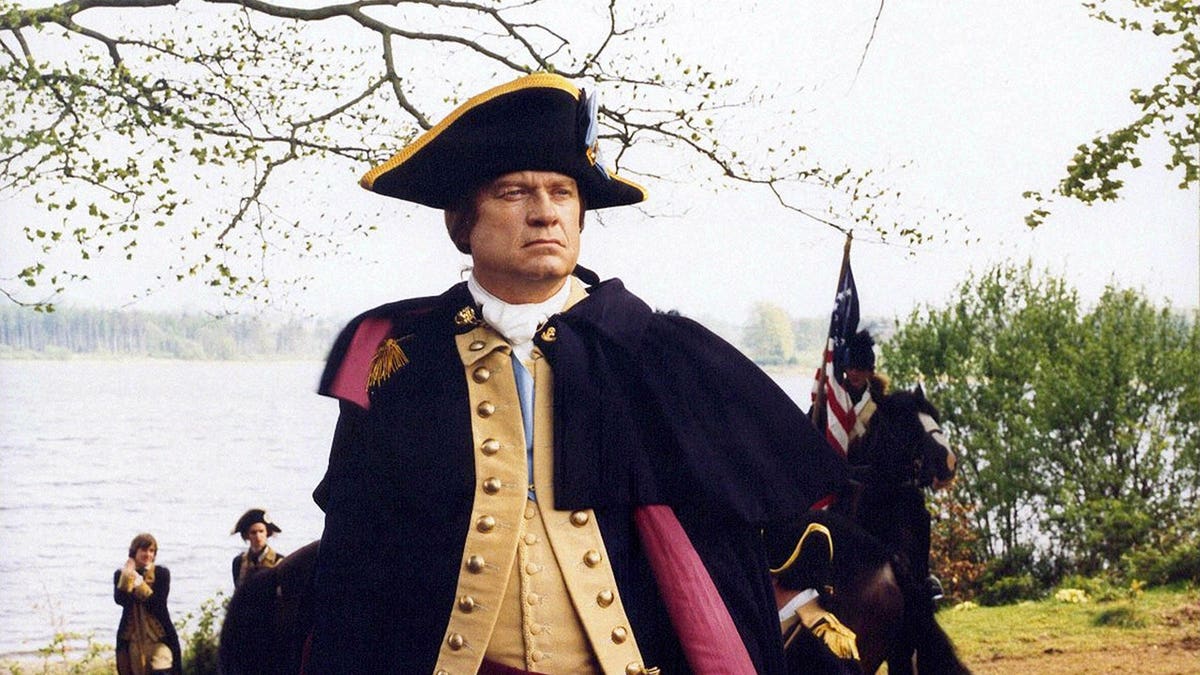 Kelsey Grammer dressed as George Washington in a scene from the drama Benedict.