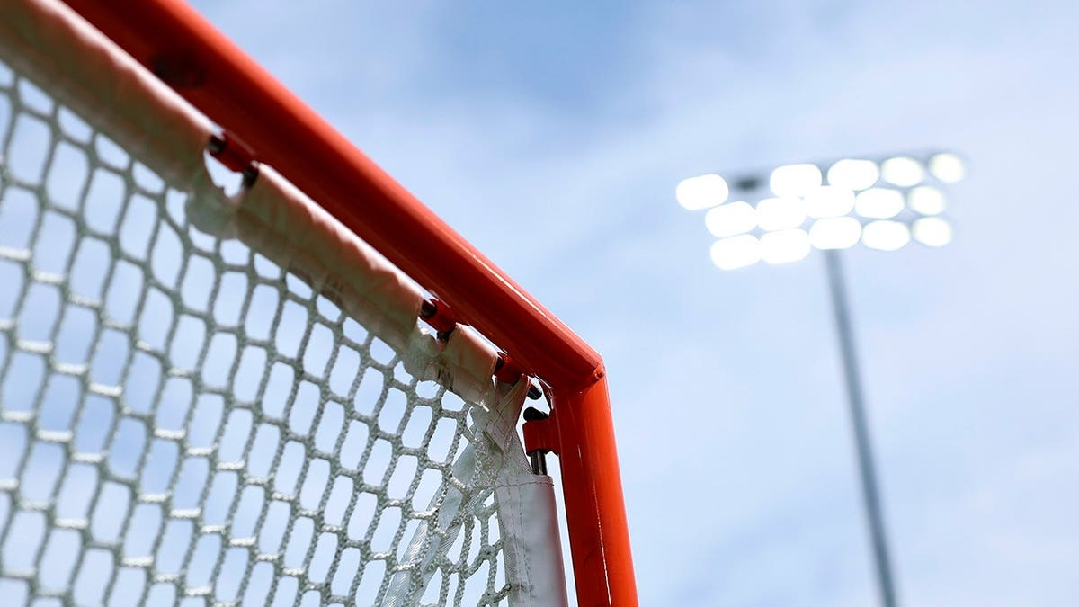A detailed view of the lacrosse net at Martin Stadium in Evanston, Illinois.