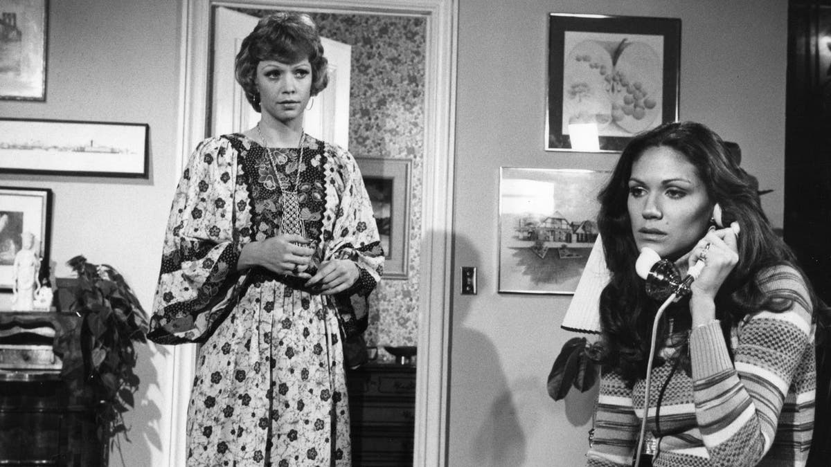 Anne Schedeen and Pamela Hensley pose in a scene from the Marcus Welby MD episode The Highest Mountain