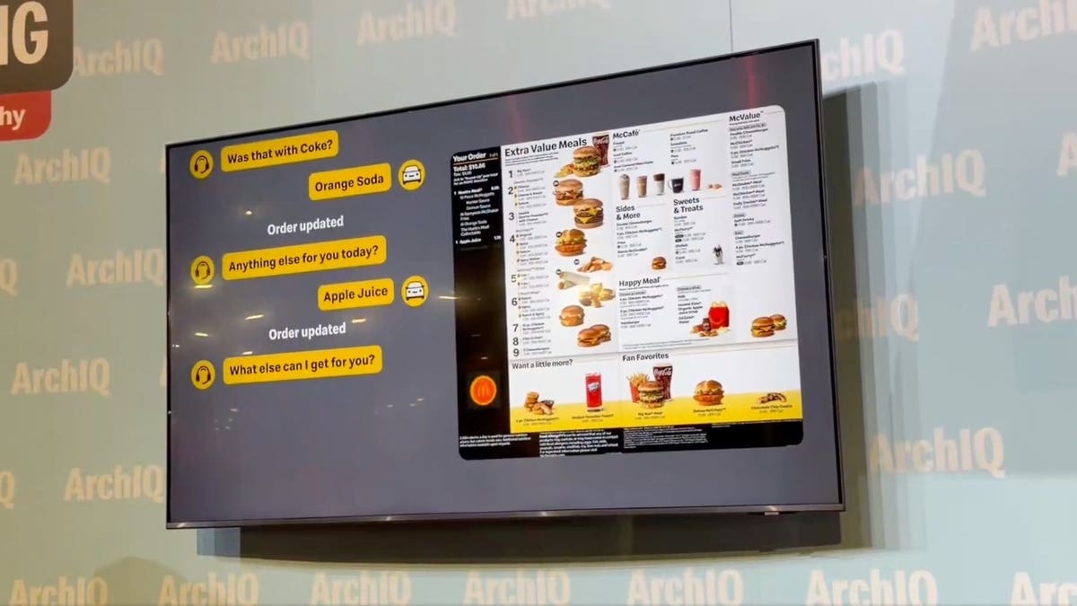 A surface showing a speech pinch a McDonalds AI chatbot