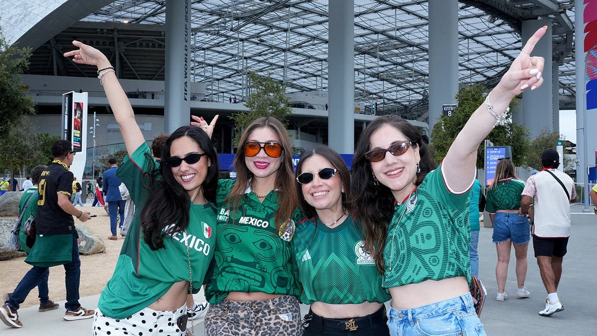 Mexico fans standing outside a stadium in Inglewood, California