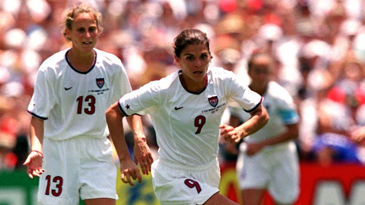 USA's Mia Hamm standing and looking forward
