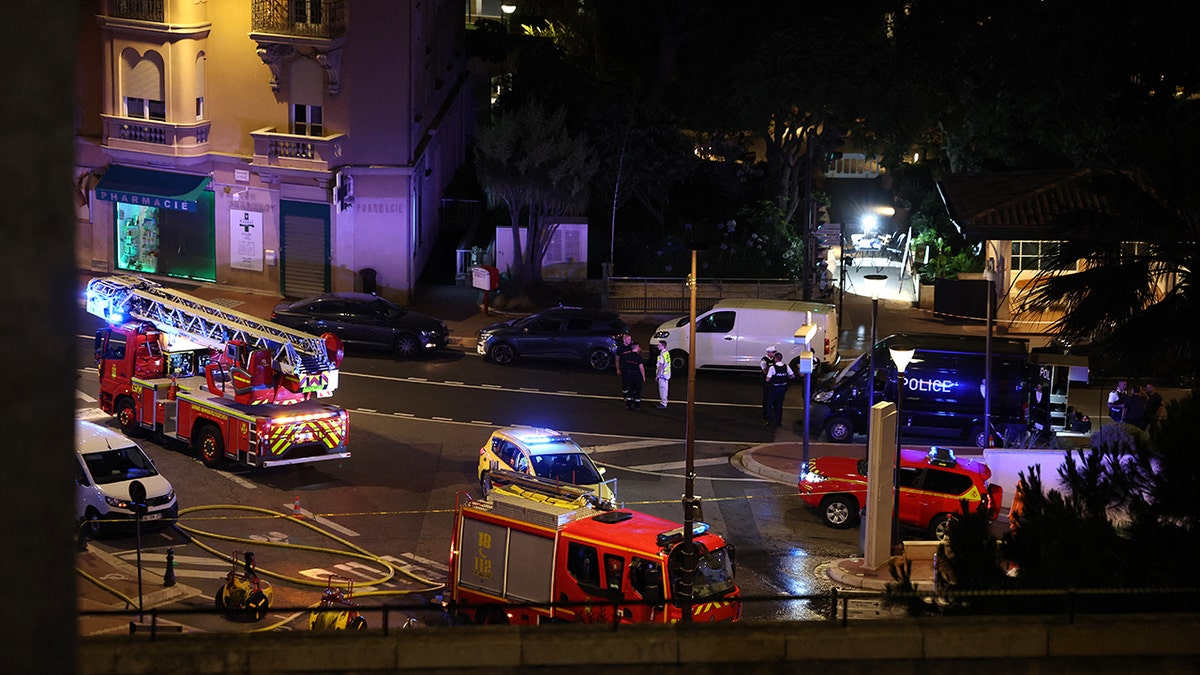 Monaco emergency services are deployed near the site of an explosion in a residential building in Monaco