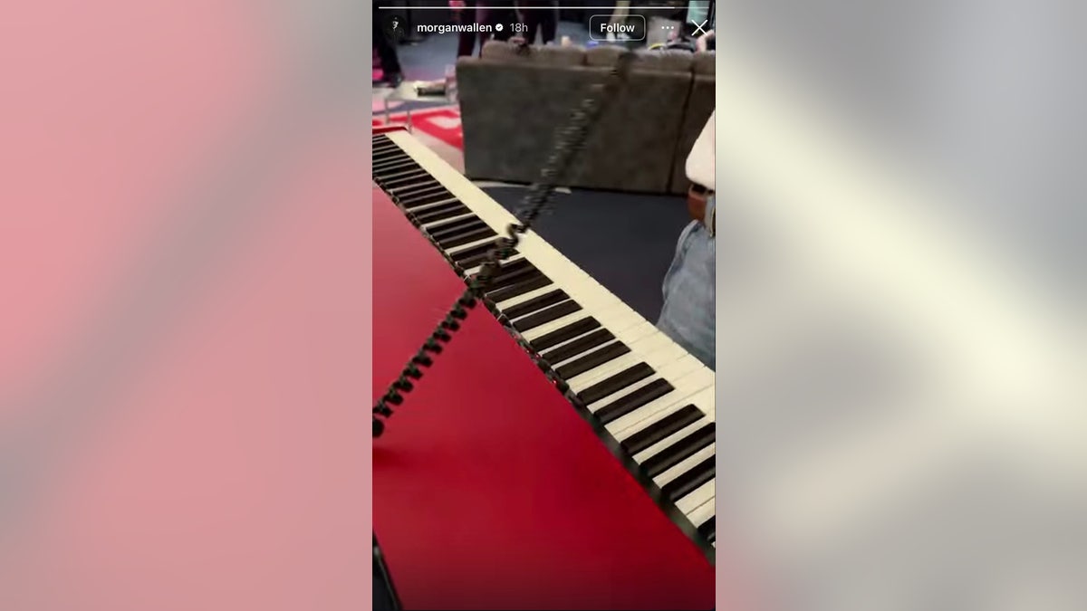 A close up of the piano