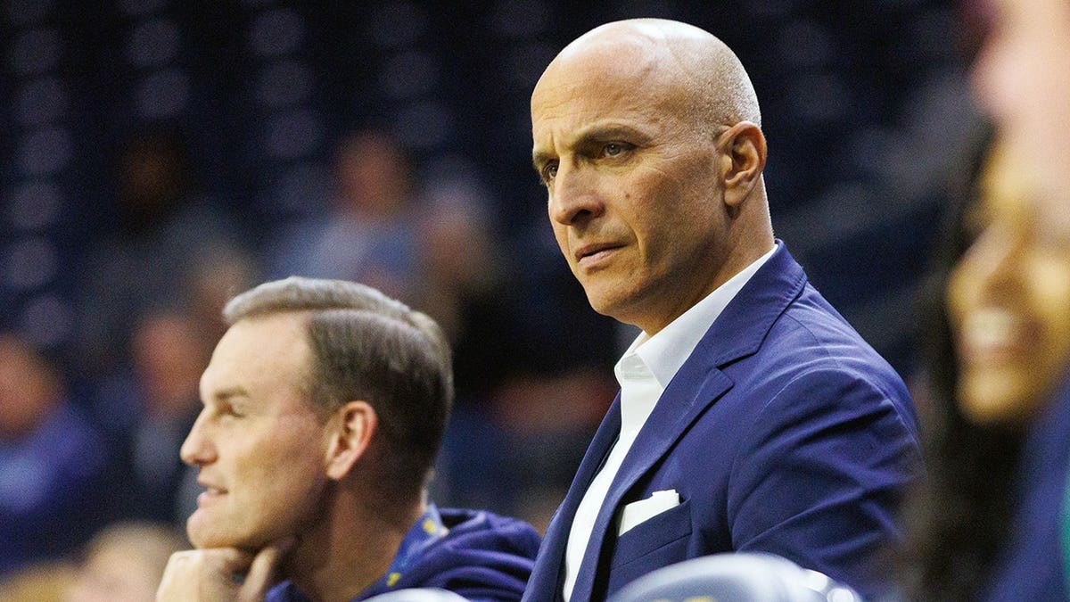 Notre Dame athletic director Pete Bevacqua watching NCAA men's basketball game at Purcell Pavilion