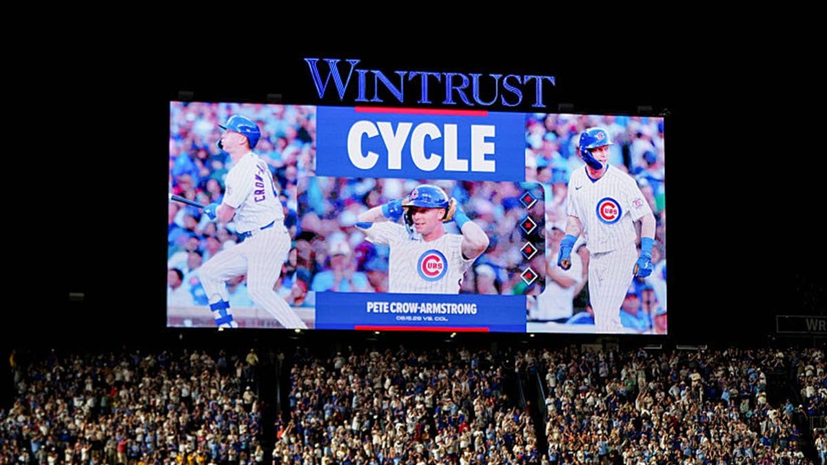 Wrigley Field after Pete Crow-Armstrong #4 of the Chicago Cubs hit for the cycle