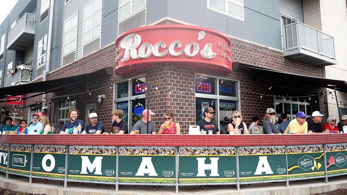 General view of Rocco's Pizza and Cantina exterior before a game at Charles Schwab Field in Omaha, Neb.
