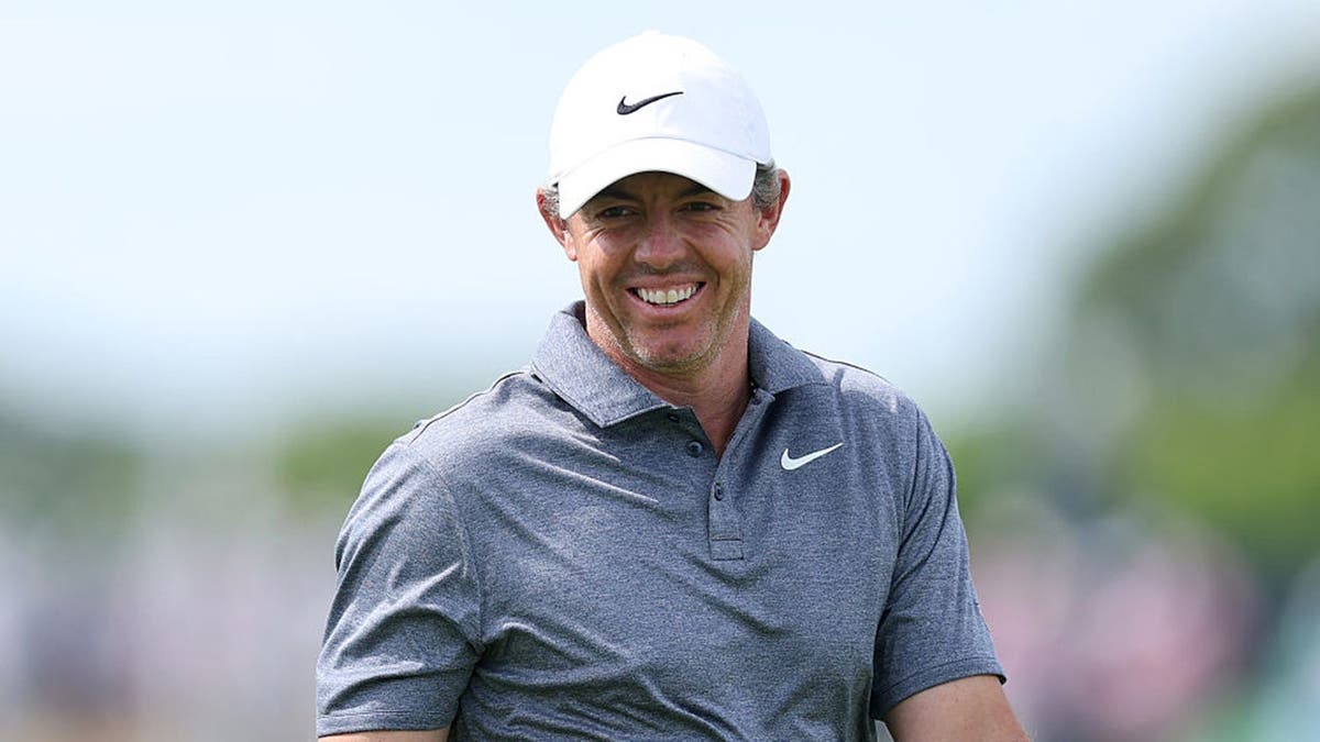 Rory McIlroy of Northern Ireland reacts