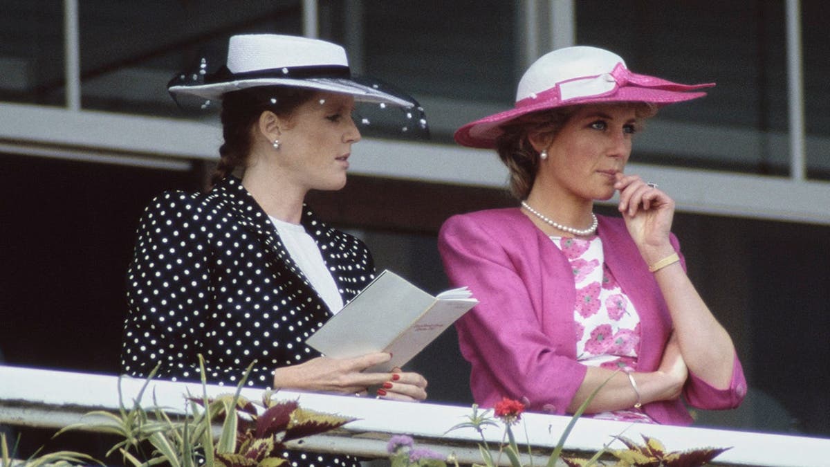 Sarah, Duchess of York, and Diana, Princess of Wales, attending Derby Day at Epsom Downs Racecourse