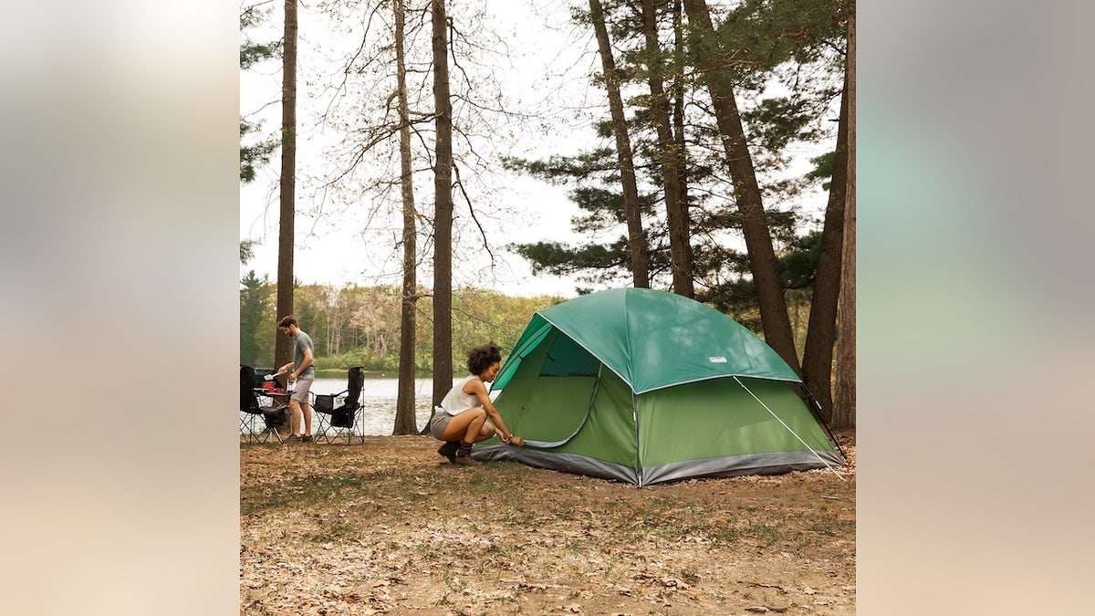 This weatherproof tent helps keep water out.