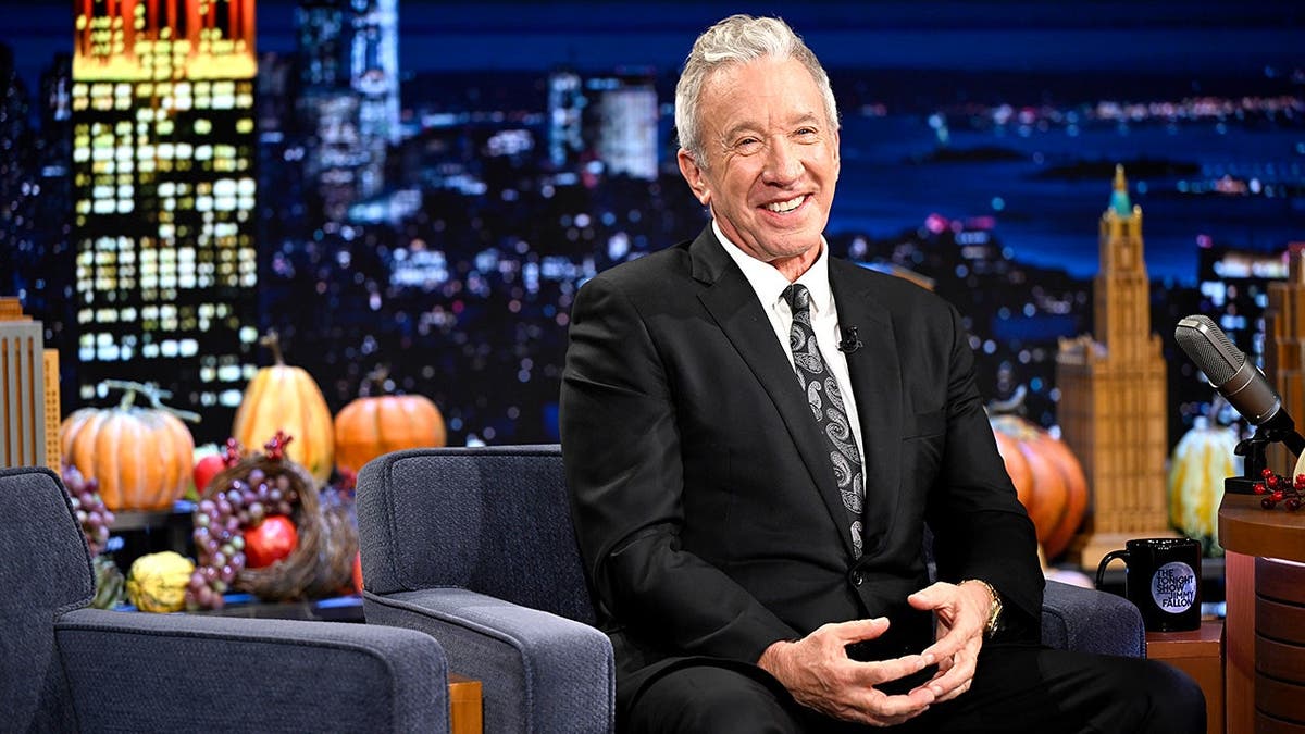 Tim Allen speaks during interview on 'Tonight Show' set.