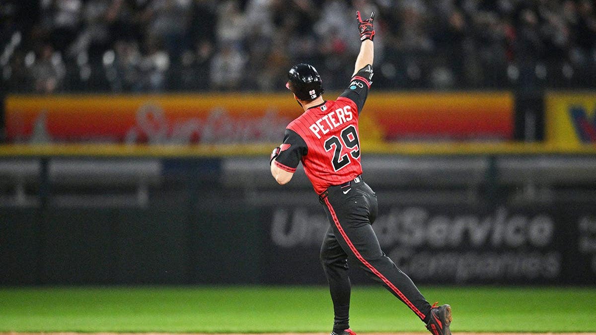 Chicago White Sox center fielder Tristan Peters rounding bases at Rate Field
