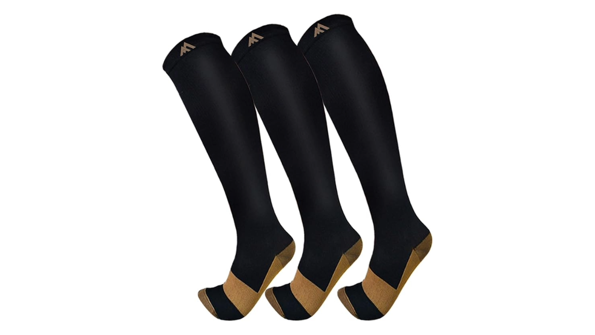 These socks provide firm compression that boosts circulation and eases fatigue.